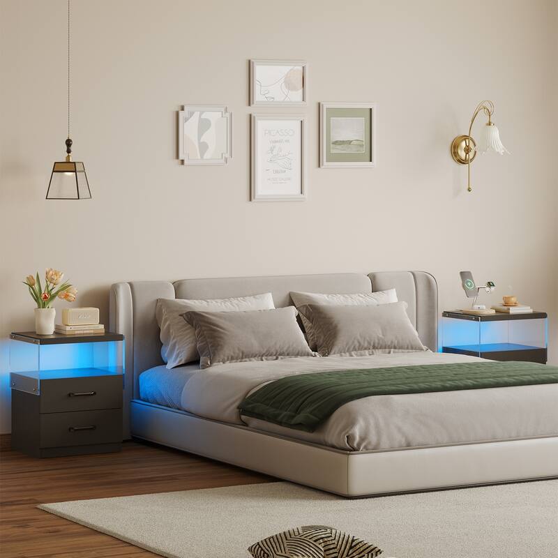 GDF Studio - Avalon Modern Nightstand with LED Lighting and Dual Drawers