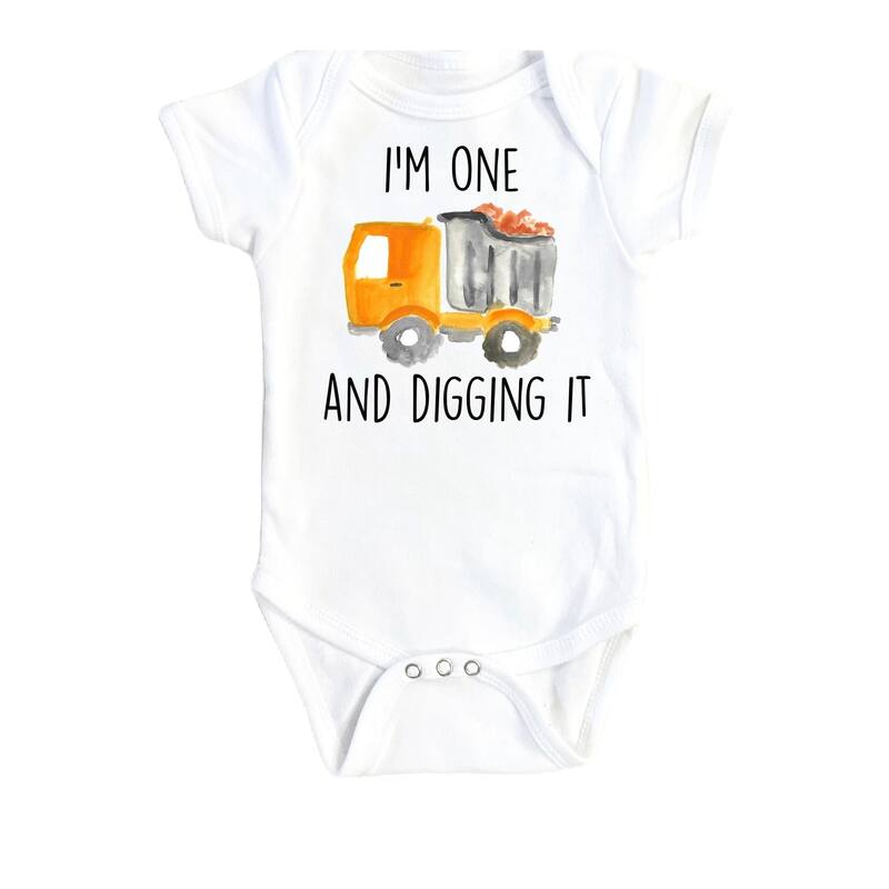 Dump Truck One - Baby Boy Girl Clothes Infant Bodysuit Funny Cute Newborn - White - 3-6M