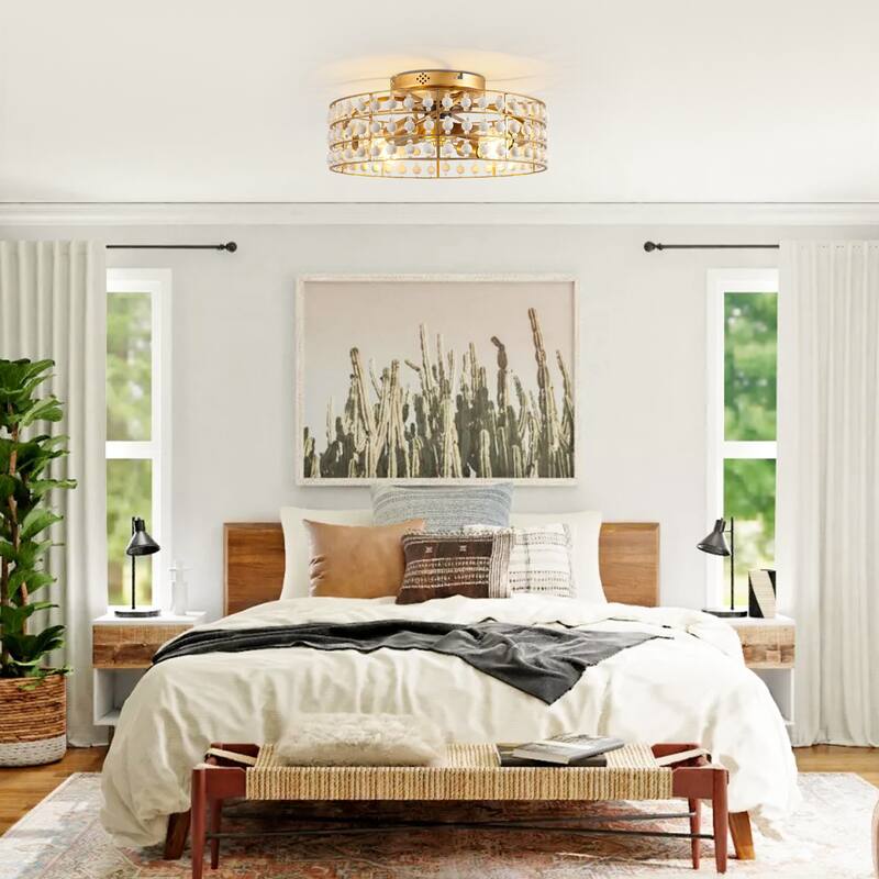 18" Bohemian Gold Caged Reversible Propeller Low Profile Smart Ceiling Fan with APP Control and Remote