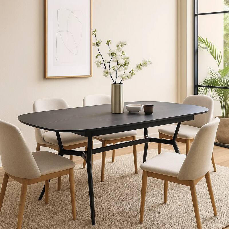 Cid Julie Dining Table, 79-118 Inch Extendable Black Ash Ceramic Top