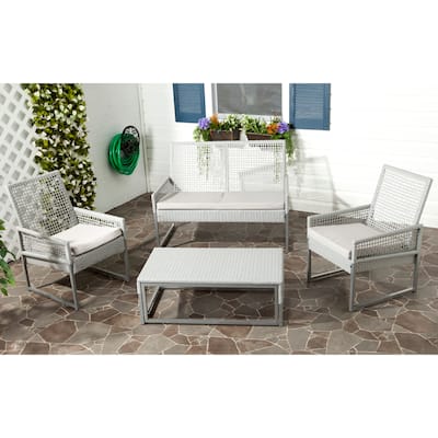 SAFAVIEH Outdoor Ettje Mesh Back Wicker Cushion 4-Piece Patio Set - 43W x 23D x 34H