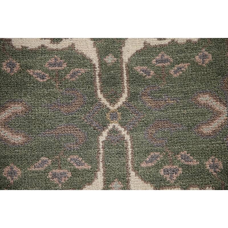 Green Oushak Style Runner Rug Hand-knotted Wool Carpet - 2'7"x 10'0"