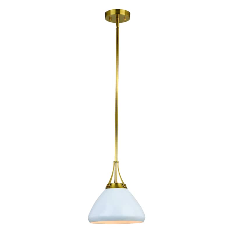 Dayna 1L White and Brass Contemporary Pendant Light with Metal Shade - 10-in W x 11.5-in H x 10-in D