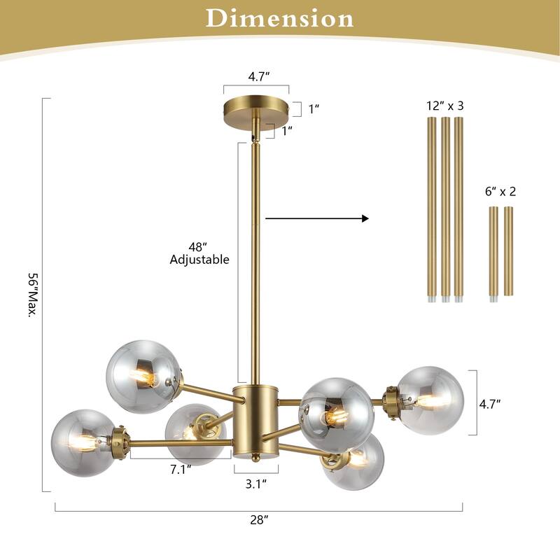 WINGBO 6-Light Modern Chandelier, Sputnik Pedant Light - N/A