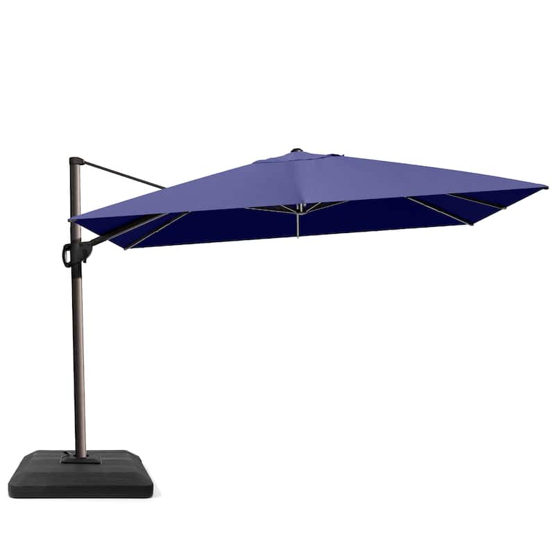 VredHom 9 x 12 FT Outdoor Patio Cantilever-Offset Umbrella with 4-piece Fillable Weighted Base - NavyBlue