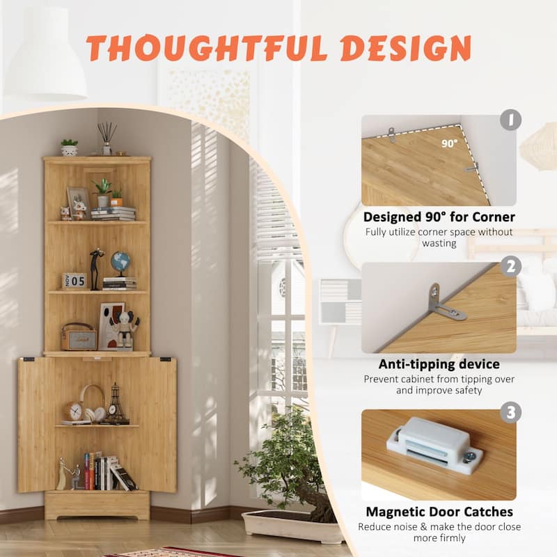VEIKOUS Wooden Corner Cabinet for Bathroom, Kitchen, Living Room, Anti-Tipping Design
