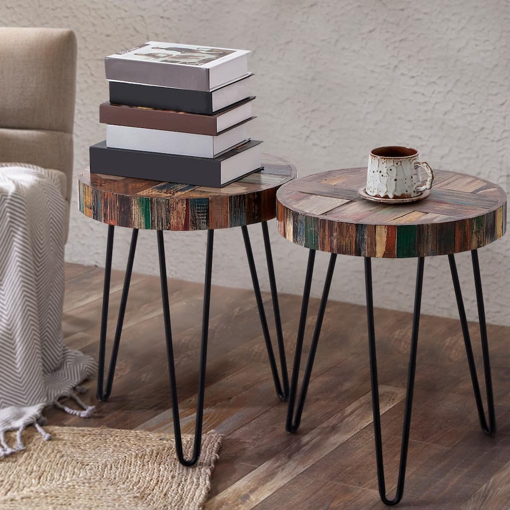 Greenage Reclaimed Wood End Table Living Room Night Stand Use