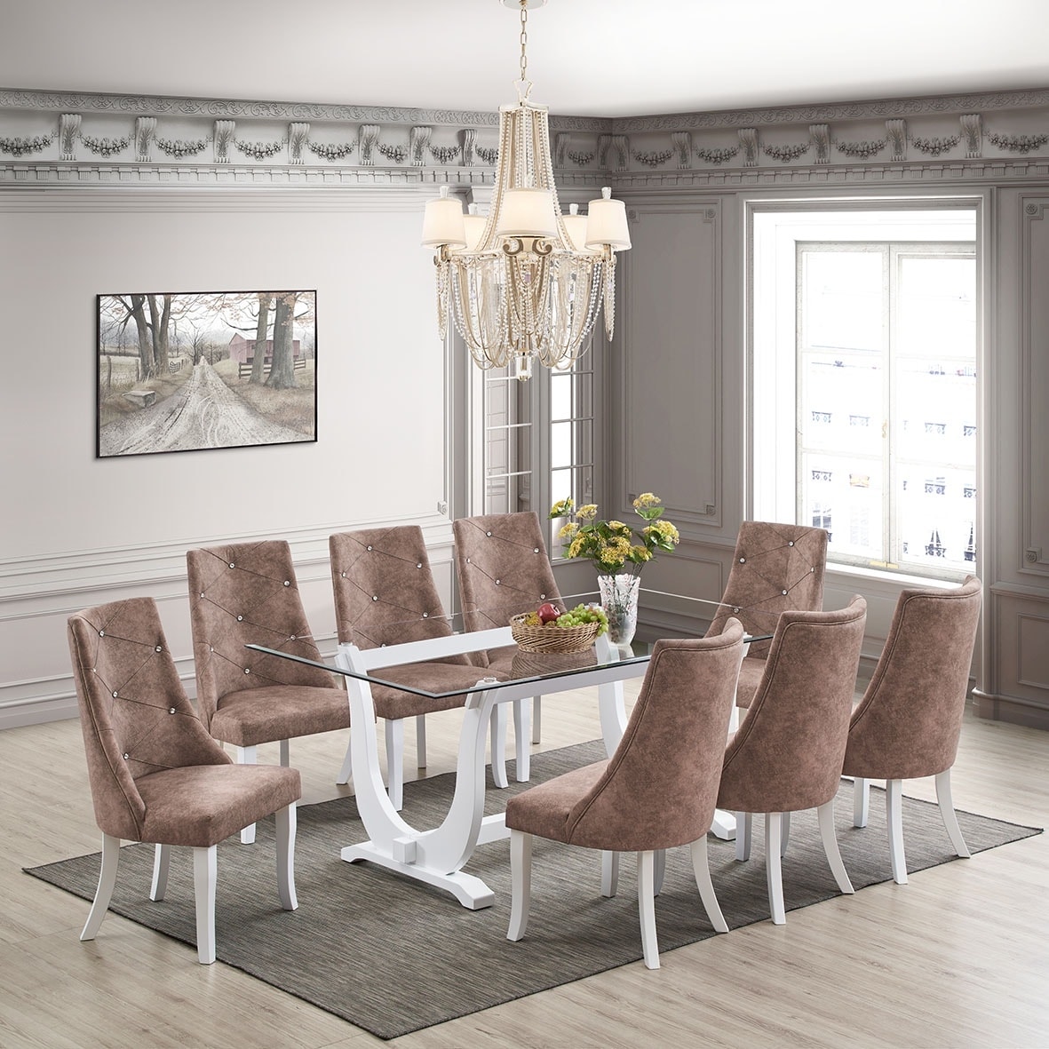 Crystal-Tufted Upholstered Dining Room Chairs, Set of 2