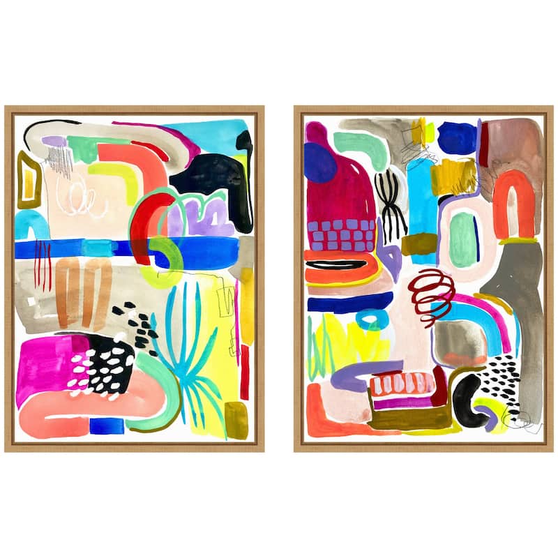 Kate and Laurel Sylvie Colorful Abstract 10 and 12 Framed Canvas Art Set by Emma Daisy - 2 Piece