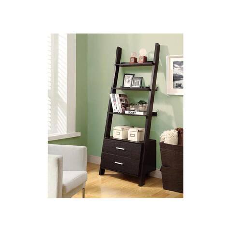 Offex Cappuccino 69"H Ladder Bookcase with 2 Storage Drawers