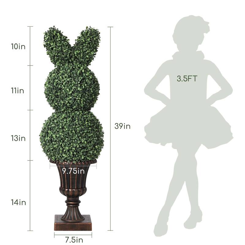 39"/3.25' Artificial Bunny Shaped Topiary Tree With Classic Planter Pot Rabbit Bowknot Faux