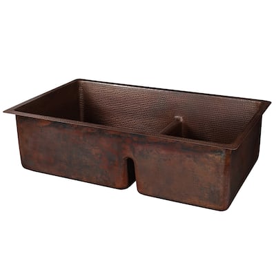 33-in Hammered Copper 60/40 Double Basin Kitchen Sink with Short 5-in Divider (K60DB33199-SD5)
