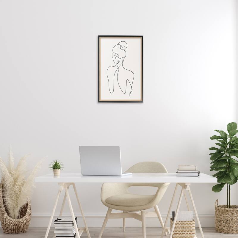 Stupell Minimal Woman Line Drawing Framed Giclee Art Design By LSR Creative Studio