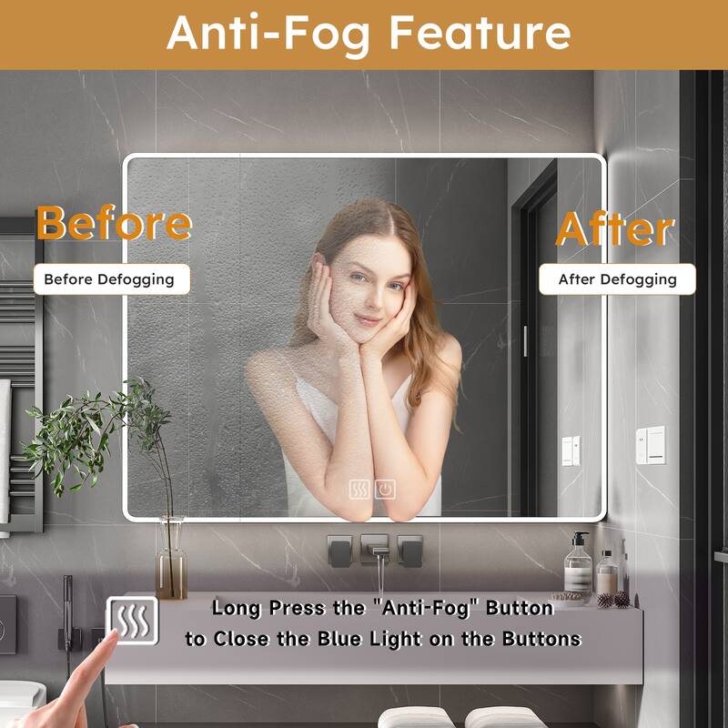 Silver Glass LED Bathroom Medicine Cabinet with Defogger and Shelves - 35.4” W x 5.9" D x 27.6" H