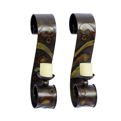Metal 2 Candle Wall Sconce - Set of 2 Black - Roche River Decor - 7"W x 5"L x 19"H