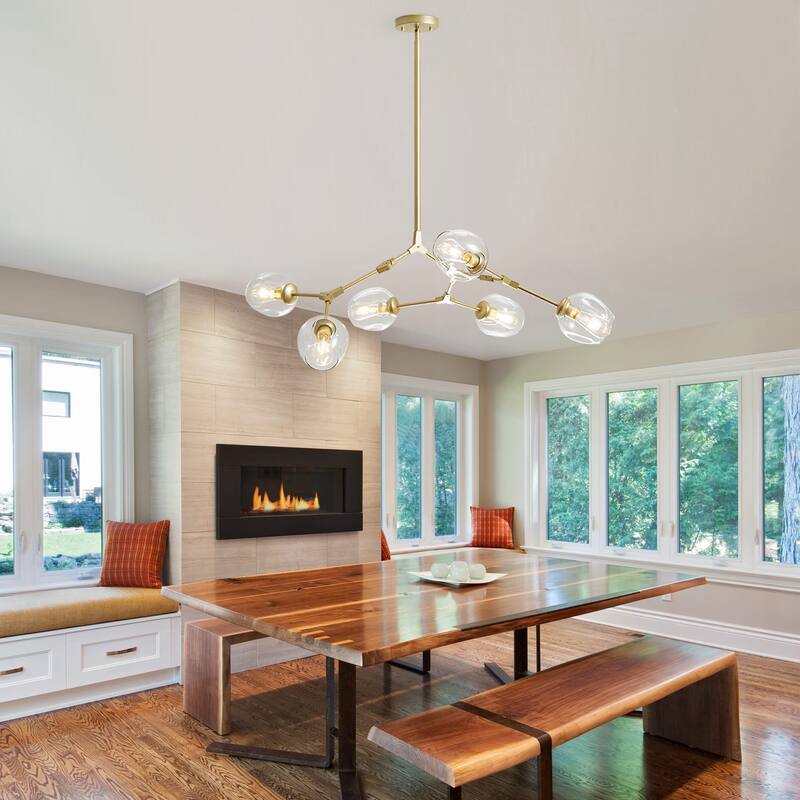 Bella Depot Modern Adjustable Chandelier Gold Pendant with Clear Glass Shades