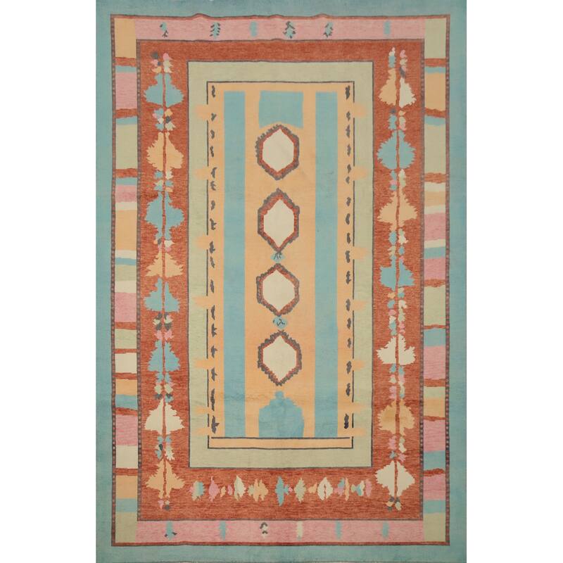 Hand Knotted Oriental 100% Wool Carpet Modern Geometric Multi-Colored Gabbeh Area Rug - 8' 10'' X 6' 3''
