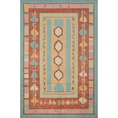 Hand Knotted Oriental 100% Wool Carpet Modern Geometric Multi-Colored Gabbeh Area Rug - 8' 10'' X 6' 3''