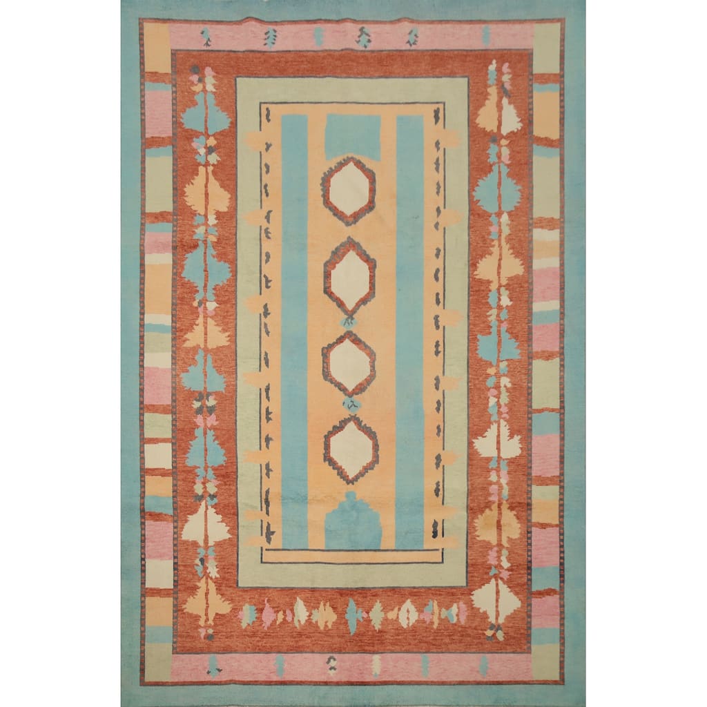 Hand Knotted Oriental 100% Wool Carpet Modern Geometric Multi-Colored Gabbeh Area Rug - 8' 10'' X 6' 3''