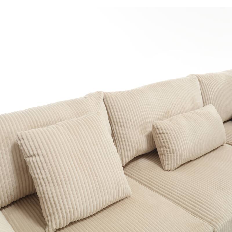 Oversized Modular Convertible Corduroy Fabric Sectional Sofa, Beige