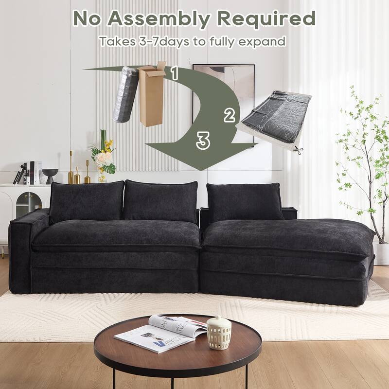 133 Inch Modular Sectional Sofa Polyester Fabric Right Facing Chaise for Living Room