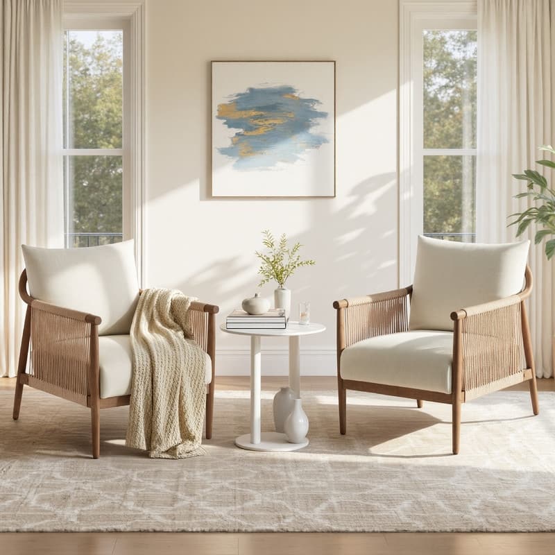 Spruce & Spring Boho Braided Accent Chair with Angled Arms and Plush Cushions