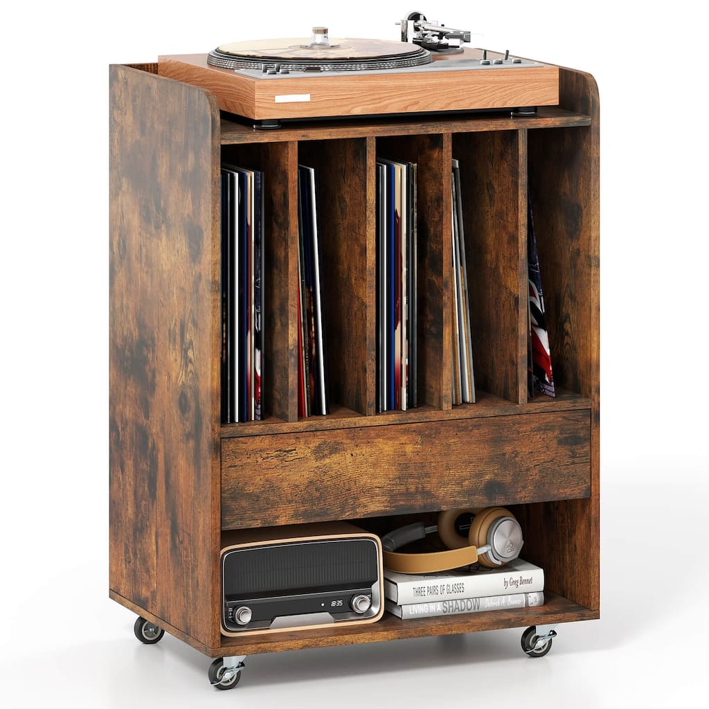 Costway Record Player Stand with Drawer & Record Holder,Lockable - See Details