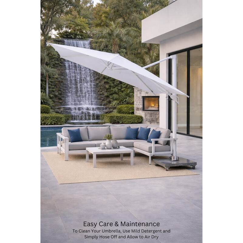 Piola All White 10 ft. Square Aluminum Outdoor Patio Cantilever Umbrella with Granite Base