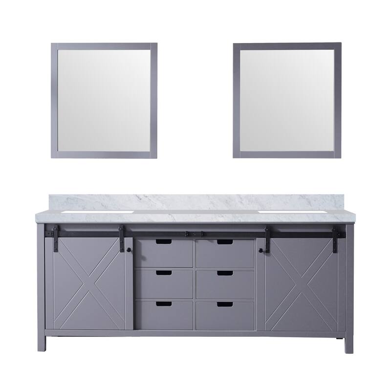 Marsyas 80 in W x 22 in D Dark Grey Double Bath Vanity, Carrara Marble Countertop and 30 in Mirrors