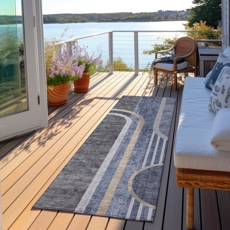 Machine Washable Indoor/ Outdoor Chantille Mid Century Modern Rug
