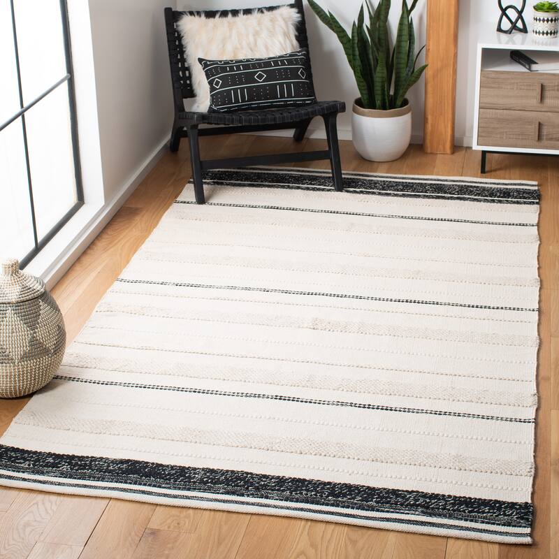 SAFAVIEH Handmade Striped Kilim Torie Modern Cotton Rug - 8' x 10' - Ivory/Black
