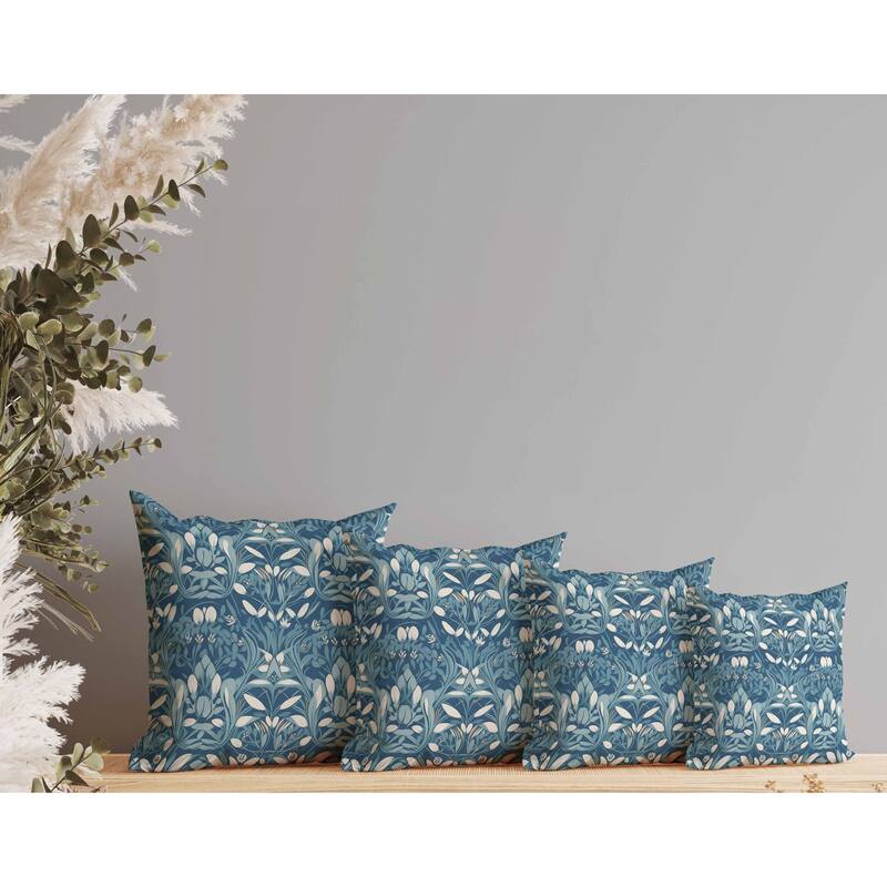 Petal Mirage Faux Suede Reversible Throw Pillow Blue and White