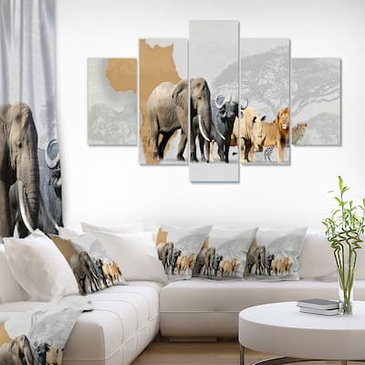 Designart "Big Five Animals in Africa" Sketch Animals Photographic on Wrapped Canvas set