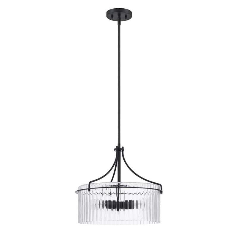 KAWOTI 3-Light Pendant Light with Clear Ribbed Drum Shade - W17" x D17" x H15.5"