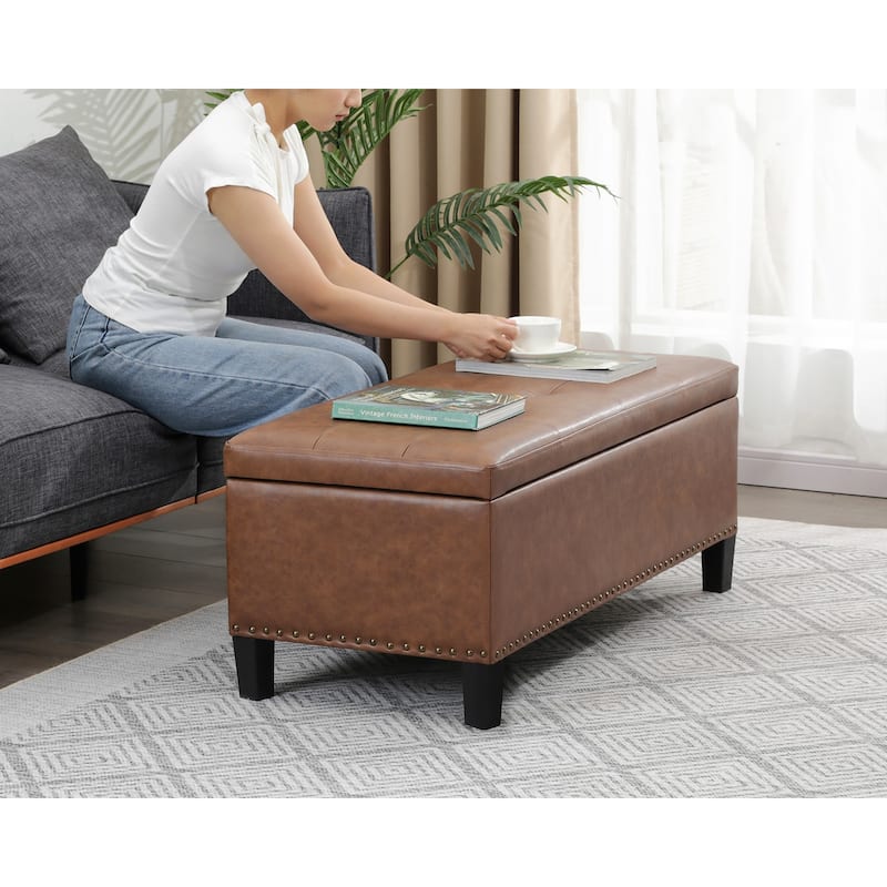Adeco Storage Ottoman 41" Tufted Bench for Living Room Bedroom