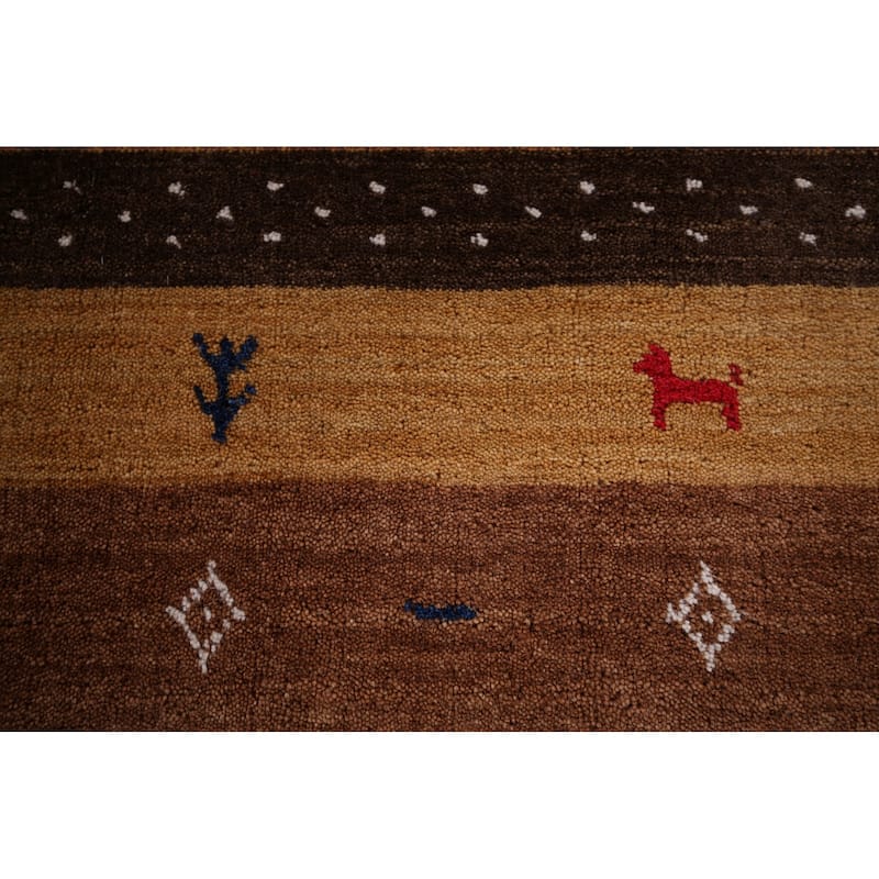 Striped Gabbeh Indian Area Rug Hand-Knotted Wool Carpet - 5'3"x 7'10"