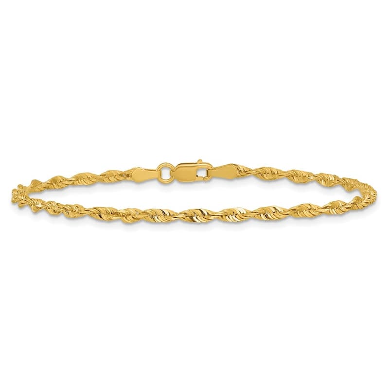 Curata 10k Yellow Gold 2.55mm Sparkle Cut Extra Lite Rope Chain Bracelet