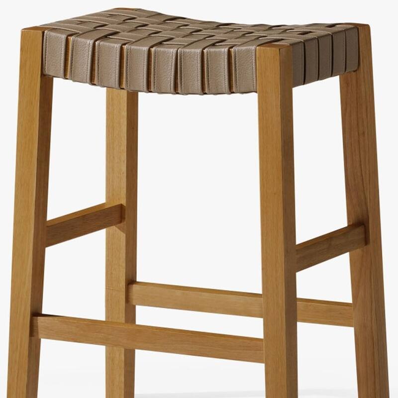 HomeRoots 26" Stone and Natural Faux Leather and Solid Wood Backless Counter Height Bar Chair