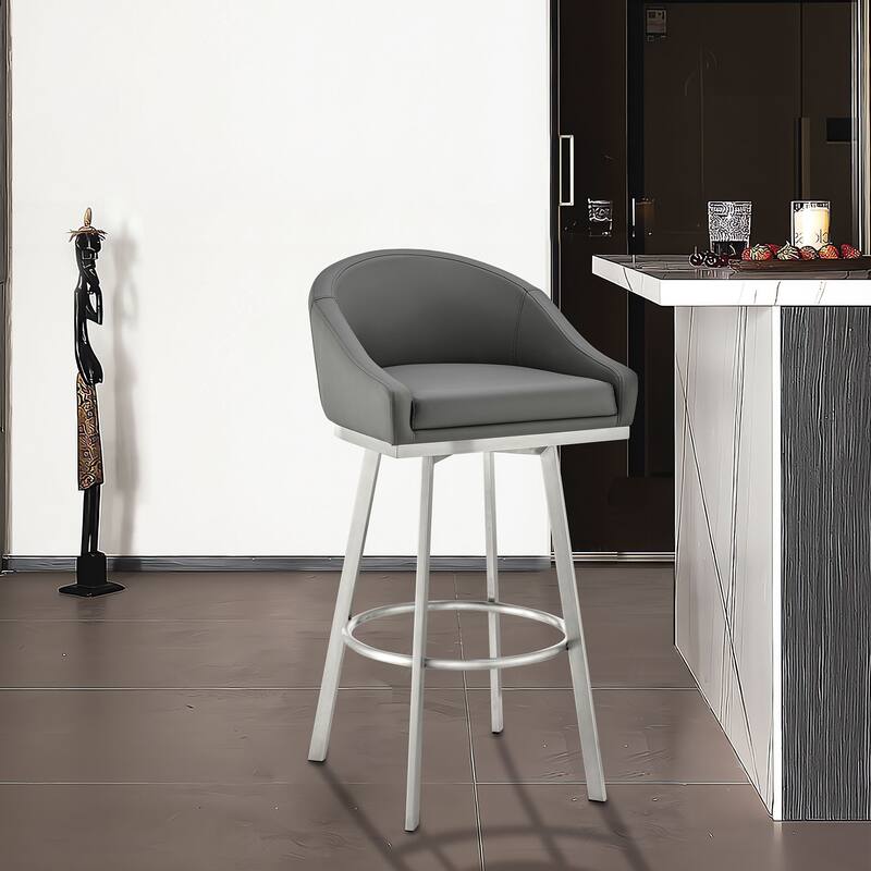 Eleanor Black or Brushed Stainless Steel Swivel Counter or Bar Stool - Brushed Stainless Steel & Grey - Bar Height