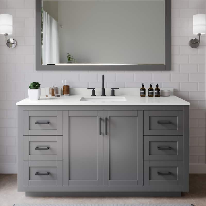 Wyndham Collection WCF292960S-QTZ-US3MXX Miranda 60" Free Standing - Dark Gray / White Quartz Top / Matte Black
