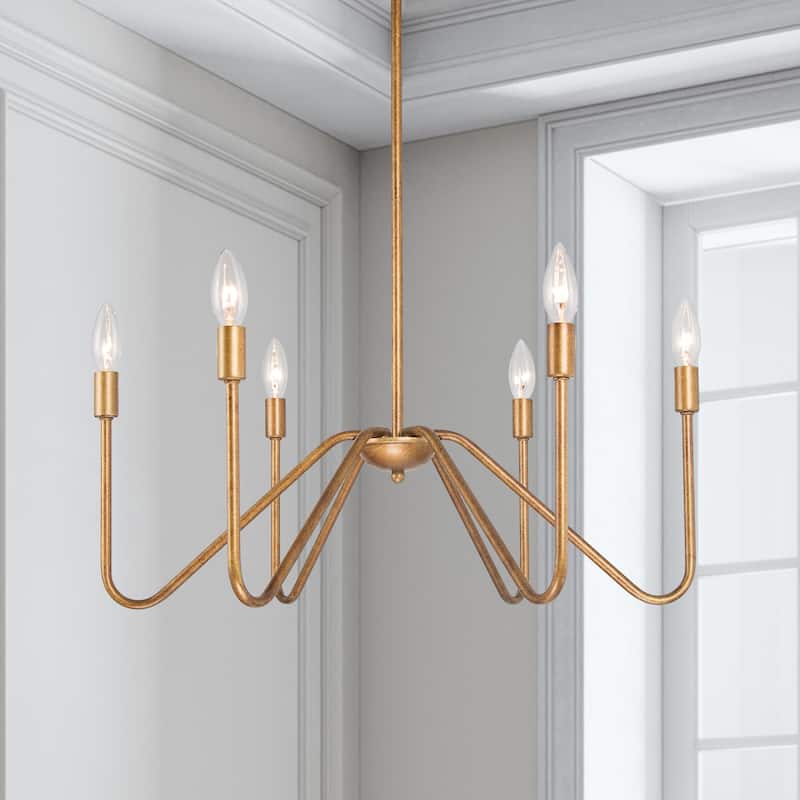 Rustic Antique Gold Chandelier Linear Pendant Lighting 6-light Metal Candle Chandelier for Dining Room - 25 inches - Antique Gold