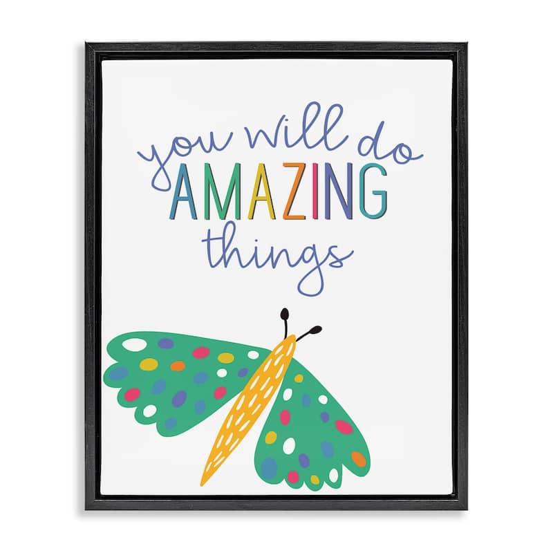 Stupell Amazing Things with Dragonfly Framed Floater Canvas Wall Art Design By Kim Allen - 17 x 21 - Black