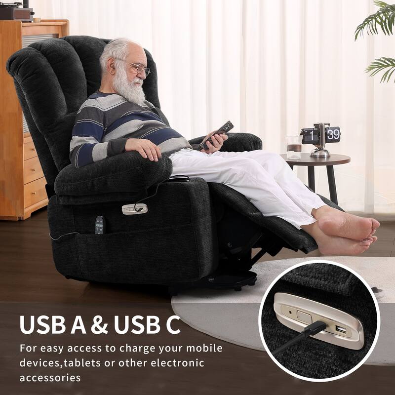Power Lift Recliner Chair, Oversized Shell Backrest Reclining Chair with Massage & Heat for Elderly