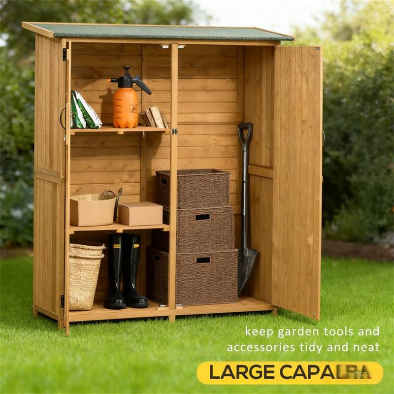 Outdoor Storage Cabinet Wooden Shed with Waterproof Asphalt Rood, Lockable Doors