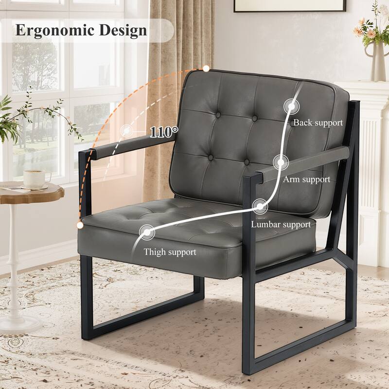 Leather Accent Chair, Accent Arm Chair Comfy Armchair with Metal Legs - Set of 1
