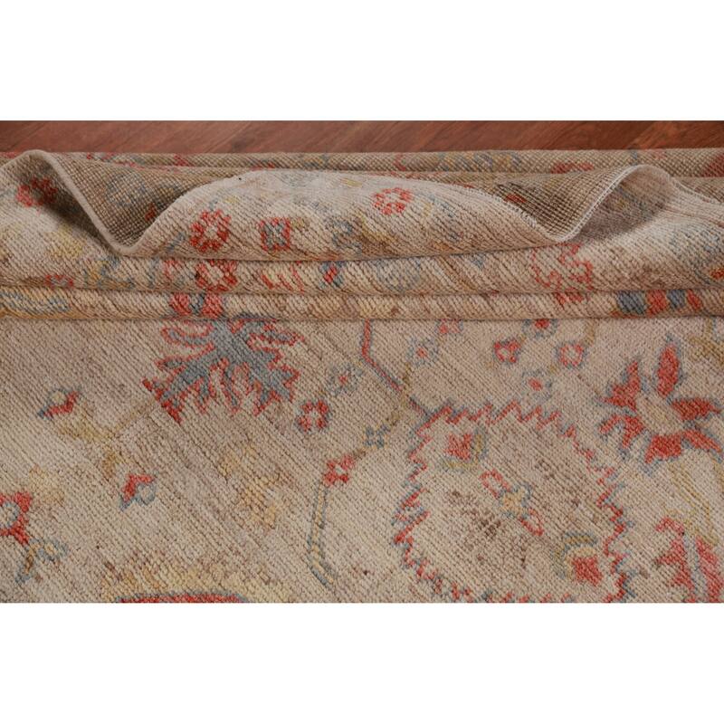 Hand Knotted Oriental 100% Wool Carpet Transitional All-Over Beige & Ivories Oushak Area Rug - 8' 11'' X 6' 0''