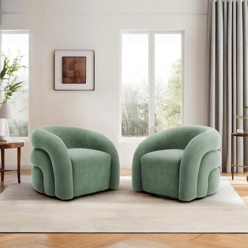 Upholstered Swivel Barrel Accent Chair Set of 2 - Green