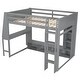 preview thumbnail 9 of 11, Wood Full Size Loft Bed w/Desk, Multi-storage Shelves, LED & Hanging Clothes Rack, No Box Spring Needed Wooden Support Bed Frame