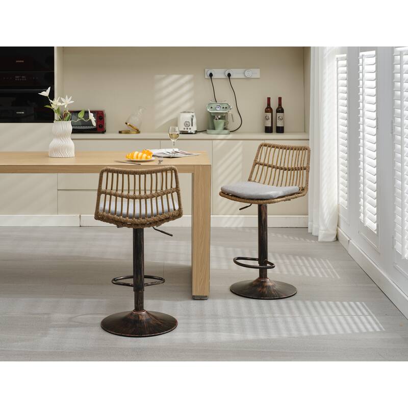 Set Of 2 Rattan Bar Stool - Brown