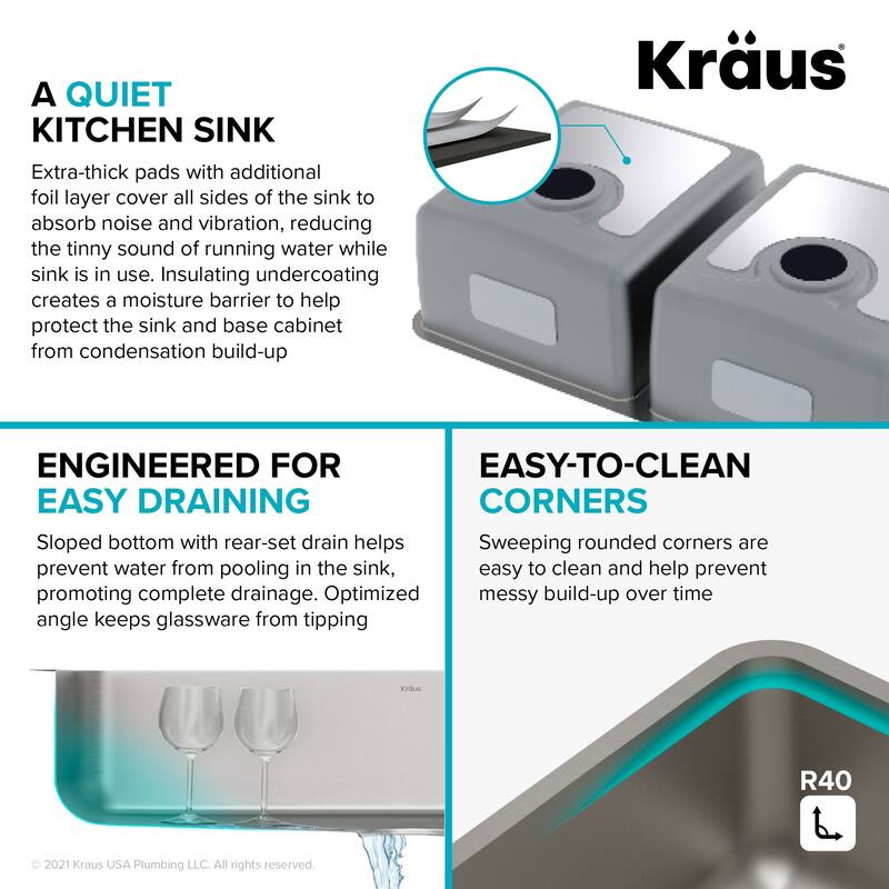 Kraus Dex 33" Double Basin 16 Gauge Stainless Steel Kitchen Sink for